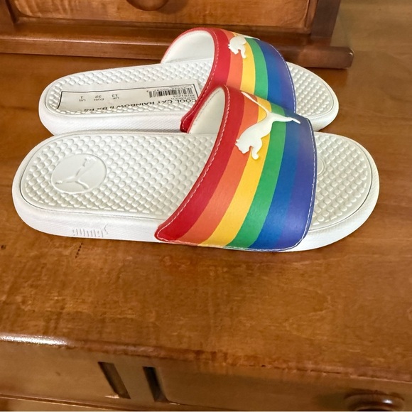 New Puma rainbow slides youth size 1 sandals white sole unisex shoe - Picture 4 of 11